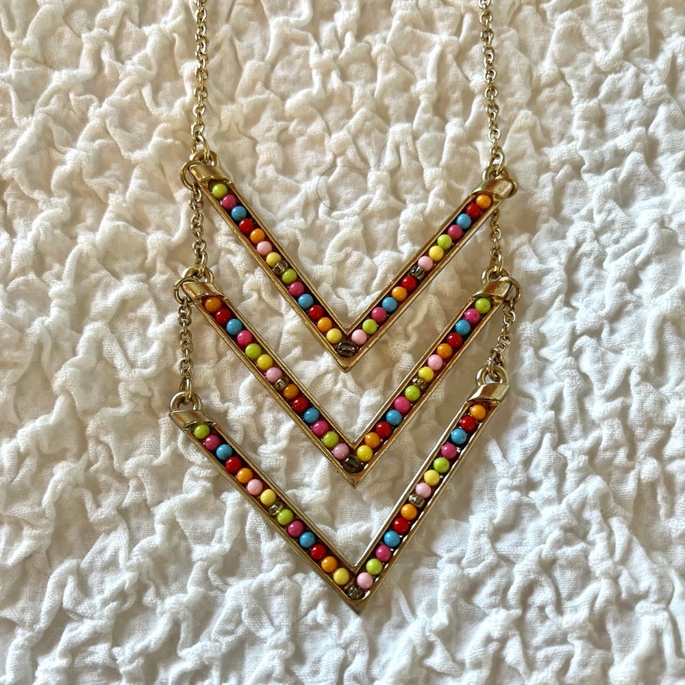 Long Rainbow Arrow Statement Necklace
